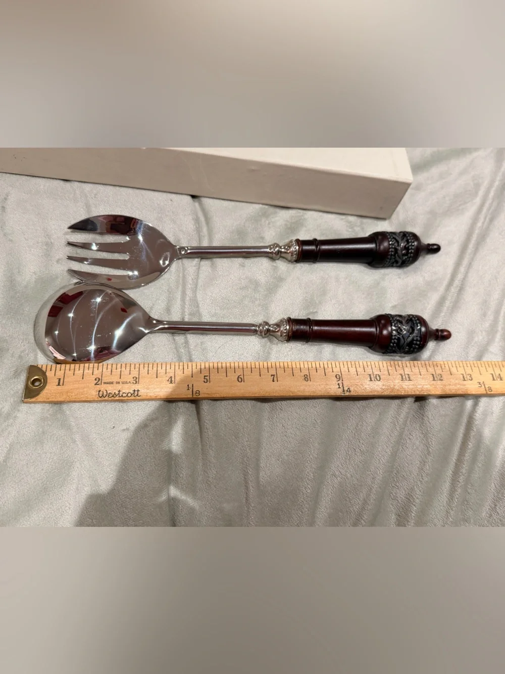 Pottery Barn Wood Ornamental Serving Spoon and Fork Stainless Steel Serving Set